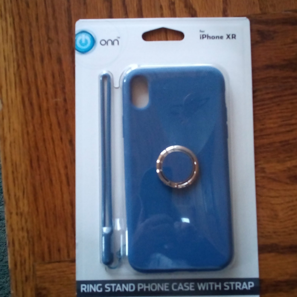 iPhone XR Phone Case - ring stand in blue with handle